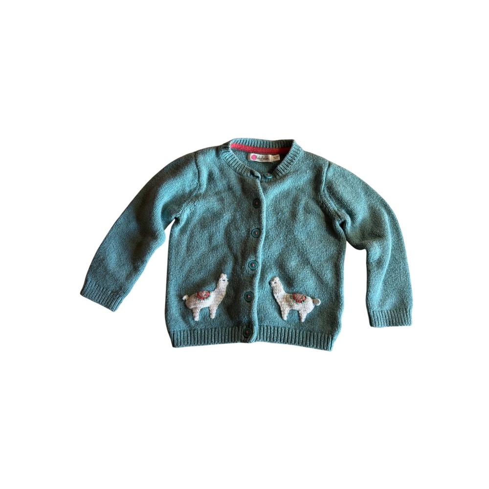 Baby Boden Teal Aqua Blue Llama Crochet Knit Cardigan Sweater 18-24 Months